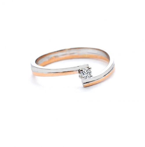 White and rose gold engagement ring with diamond 0.05 ct