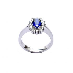 White gold ring with diamonds 0.35 ct and sapphyre 0.97 ct