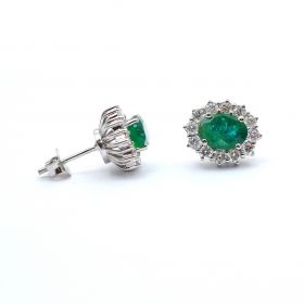White gold earrings with diamonds 1.51 ct and emeralds 2.32 ct