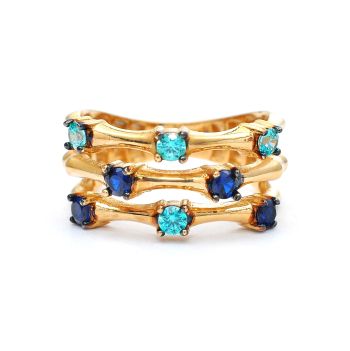 Gold ring with blue topaz and tourmaline
