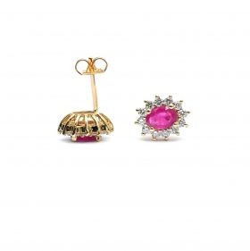 Yellow gold earrings with diamonds 0.45 ct and ruby 0.79 ct